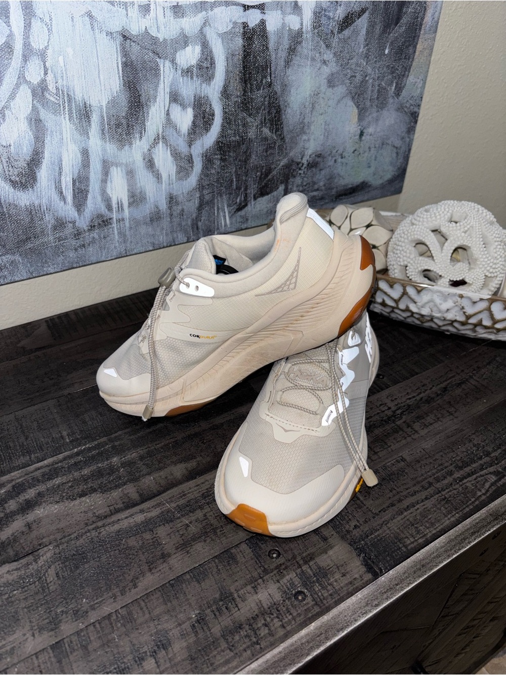 Hoka Transport Women's Cream Athletic Sneakers with Brown Accents